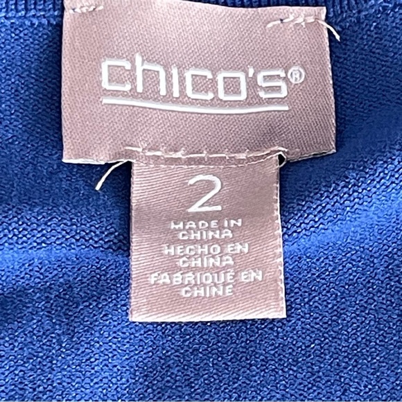 Chico’s Button Detail V-neck Pullover Blue Sweater Women’s Size 2 Regular Size L - Picture 7 of 9